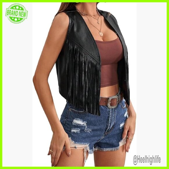 Jackets & Blazers - Western Fringe Vest Sleeveless Cropped Cardigan Faux Leather Boho
